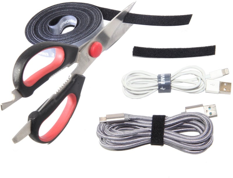 ENVISIONED 16ft x 1/2 inch Hook Loop Cable Ties Roll | ENVISIONED Multipurpose Fastening Reusable Straps | Cut-To-Length Self Gripping Fastener | Cable Management Tape (Black) - Image 2